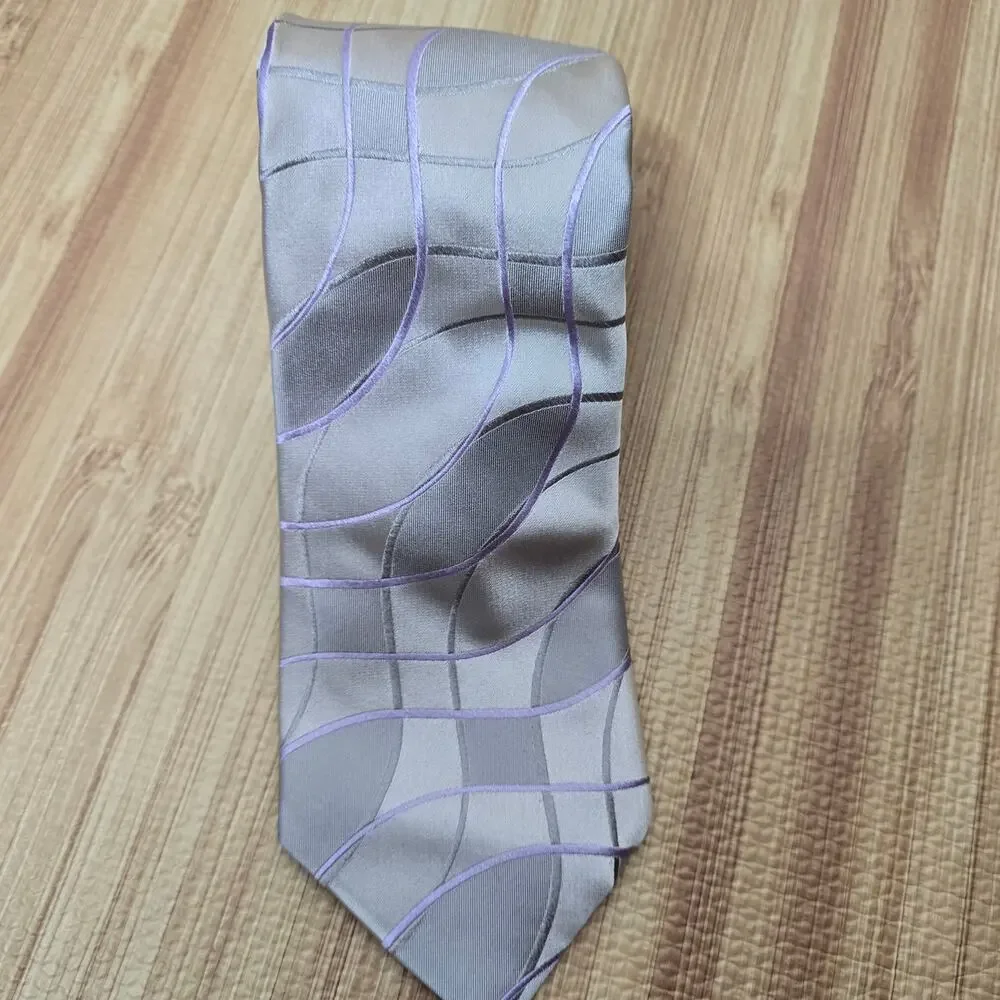 Ted Baker London Men's Silver Purple Geometric 100% Silk Neck Tie